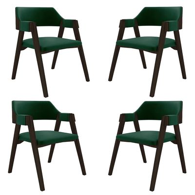 Kit 4 Cadeiras Sala de Jantar e Jogos Carteados Madeira Maciça Poker Veludo Verde/Capuccino G42 - Gran Belo