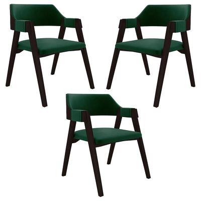 Kit 3 Cadeiras Sala de Jantar e Jogos Carteados Madeira Maciça Poker Veludo Verde/Tabaco G42 - Gran Belo
