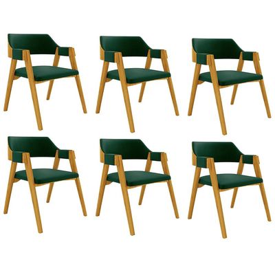 Kit 6 Cadeiras Sala de Jantar e Jogos Carteados Madeira Maciça Poker Veludo Verde/Mel G42 - Gran Belo