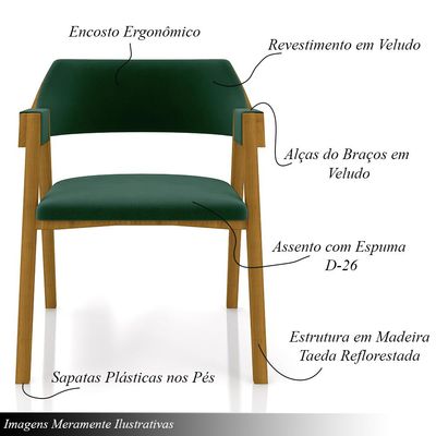 Kit 6 Cadeiras Sala de Jantar e Jogos Carteados Madeira Maciça Poker Veludo Verde/Mel G42 - Gran Belo