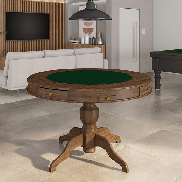 Mesa de Jogos Carteado 4 Lugares Bellagio com Gavetas e Tampo Reversível Base Estrela com Tecido Nogueira/Verde G42 - Gran Belo Mesa de Jogos Carteado 4 Lugares Bellagio com Gavetas e Tampo Reversível Base Estrela com Tecido Nogueira/Verde G42 - Gran Belo