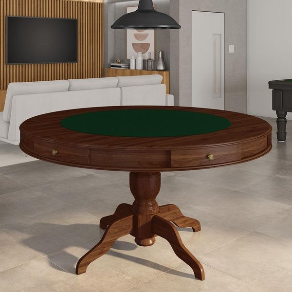 Mesa de Jogos Carteado 6 Lugares Bellagio com Gavetas e Tampo Reversível com Tecido Imbuia/Verde G42 - Gran Belo Mesa de Jogos Carteado 6 Lugares Bellagio com Gavetas e Tampo Reversível com Tecido Imbuia/Verde G42 - Gran Belo