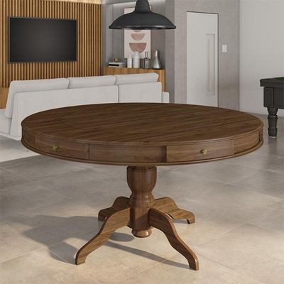 Mesa de Jogos Carteado 6 Lugares Bellagio com Gavetas e Tampo Reversível Base Estrela com Tecido Nogueira/Verde G42 - Gran Belo
