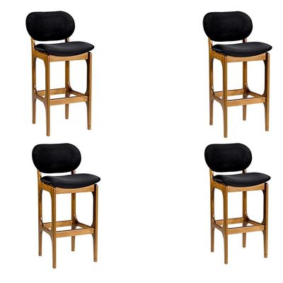 Kit 4 Banquetas Alta Madeira Maciça Soshoku Suede Preto/Imbuia - Gran Belo