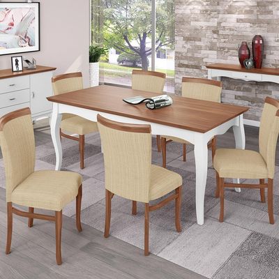 Mesa Sala de Jantar Cozinha Gallia 180cm Madeira Maciça e MDF Branco/Imbuia - Gran Belo