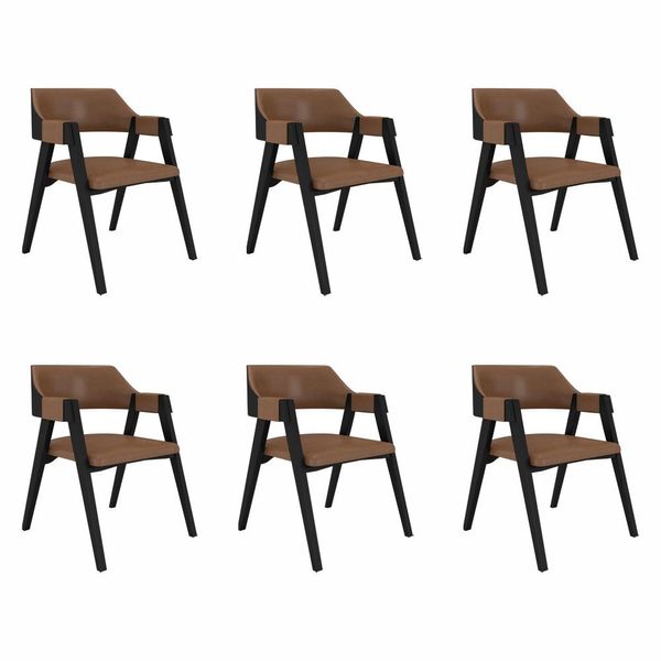 Kit 6 Cadeiras Sala de Jantar e Jogos Carteados Madeira Maciça Poker Pu Caramelo/Preto G42 - Gran Belo
