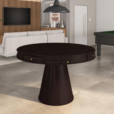 Mesa de Jogos Carteado 4 Lugares Bellagio com Gavetas e Tampo Reversível Base Cone com Tecido Tabaco/Verde G42 - Gran Belo