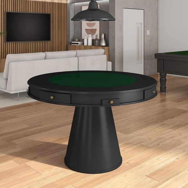 Mesa de Jogos Carteado 4 Lugares Bellagio com Gavetas e Tampo Reversível Base Cone com Tecido Preto/Verde G42 - Gran Belo