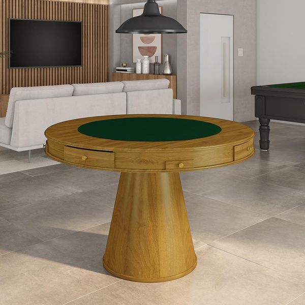 Mesa de Jogos Carteado 4 Lugares Bellagio com Gavetas e Tampo Reversível Base Cone com Tecido Mel/Verde G42 - Gran Belo Mesa de Jogos Carteado 4 Lugares Bellagio com Gavetas e Tampo Reversível Base Cone com Tecido Mel/Verde G42 - Gran Belo