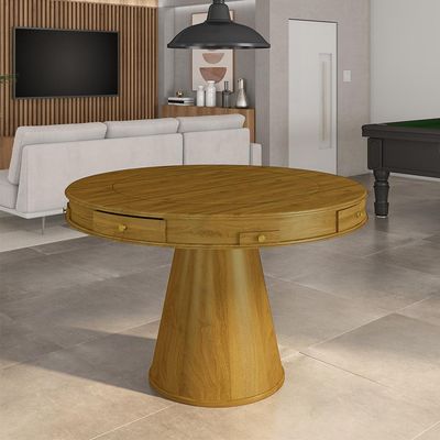 Mesa de Jogos Carteado 4 Lugares Bellagio com Gavetas e Tampo Reversível Base Cone com Tecido Mel/Verde G42 - Gran Belo