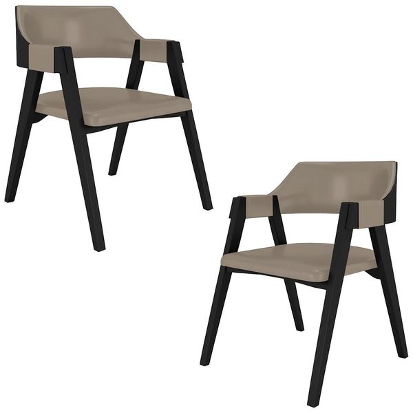 Kit 2 Cadeiras Sala de Jantar e Jogos Carteados Madeira Maciça Poker PU Nude/Preto G42 - Gran Belo Kit 2 Cadeiras Sala de Jantar e Jogos Carteados Madeira Maciça Poker PU Nude/Preto G42 - Gran Belo