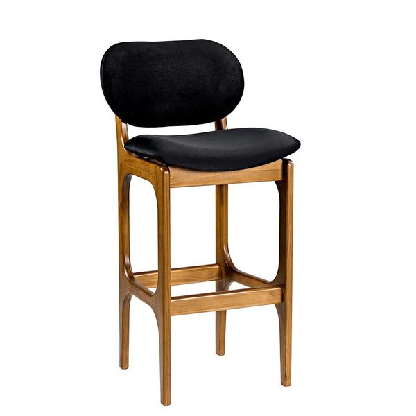 Banqueta Alta Madeira Maciça Soshoku Suede Preto/Imbuia - Gran Belo