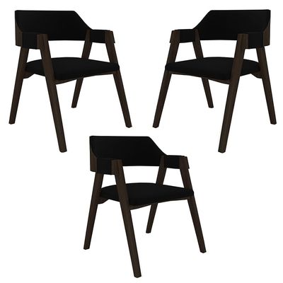 Kit 3 Cadeiras Sala de Jantar e Jogos Carteados Madeira Maciça Poker Veludo Preto/Capuccino G42 - Gran Belo