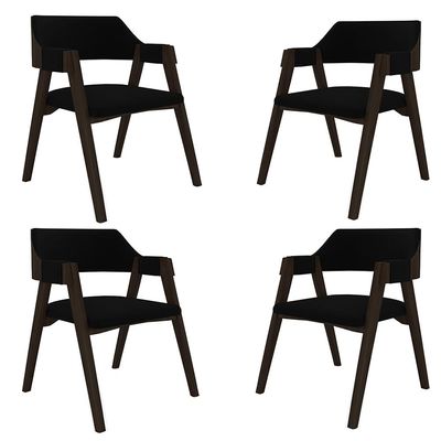 Kit 4 Cadeiras Sala de Jantar e Jogos Carteados Madeira Maciça Poker Veludo Preto/Capuccino G42 - Gran Belo