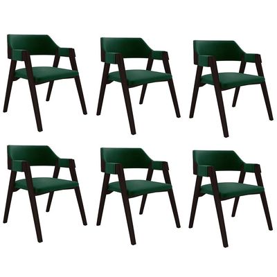 Kit 6 Cadeiras Sala de Jantar e Jogos Carteados Madeira Maciça Poker Veludo Verde/Tabaco G42 - Gran Belo