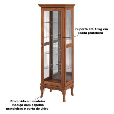 Cristaleira Decorativa com  Nicho Sala de Estar Bragi Madeira Maciça Imbuia - Gran Belo