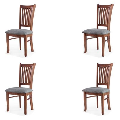 Kit 4 Cadeiras Decorativa Sala de Jantar Madeira Maciça Bakeri  Linho Cinza/Imbuia - Gran Belo