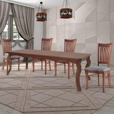 Kit 4 Cadeiras Decorativa Sala de Jantar Madeira Maciça Bakeri  Linho Cinza/Imbuia - Gran Belo