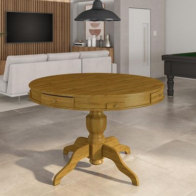 Mesa de Jogos Carteado 4 Lugares Bellagio com Gavetas e Tampo Reversível Base Estrela com Tecido Mel/Verde G42 - Gran Belo