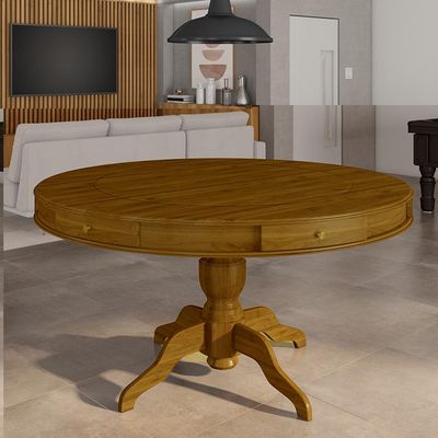 Mesa de Jogos Carteado 6 Lugares Bellagio com Gavetas e Tampo Reversível Base Estrela com Tecido Mel/Verde G42 - Gran Belo