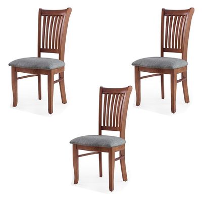 Kit 3 Cadeiras Decorativa Sala de Jantar Madeira Maciça Bakeri  Linho Cinza/Imbuia - Gran Belo
