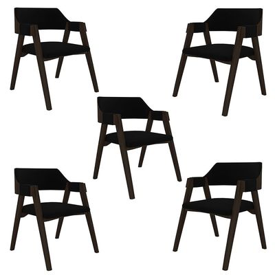 Kit 5 Cadeiras Sala de Jantar e Jogos Carteados Madeira Maciça Poker Veludo Preto/Capuccino G42 - Gran Belo
