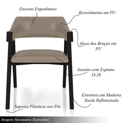 Kit 4 Cadeiras Sala de Jantar e Jogos Carteados Madeira Maciça Poker PU Nude/Preto G42 - Gran Belo