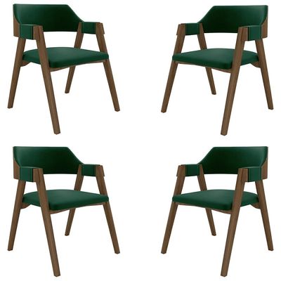 Kit 4 Cadeiras Sala de Jantar e Jogos Carteados Madeira Maciça Poker Veludo Verde/Nogueira G42 - Gran Belo