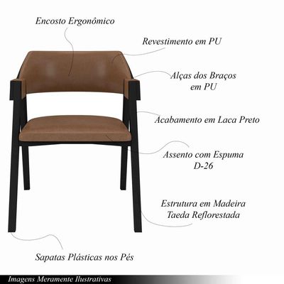 Kit 4 Cadeiras Sala de Jantar e Jogos Carteados Madeira Maciça Poker Pu Caramelo/Preto G42 - Gran Belo