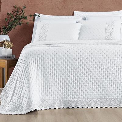 Kit Cobre Leito Colcha Nobre Casal King 3 Peças Micropercal 200 Fios Matelado - Branco Neve