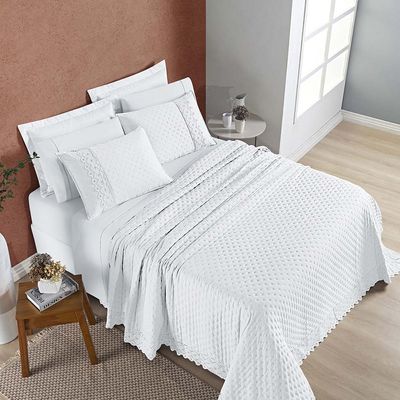 Kit Cobre Leito Colcha Nobre Casal King 3 Peças Micropercal 200 Fios Matelado - Branco Neve