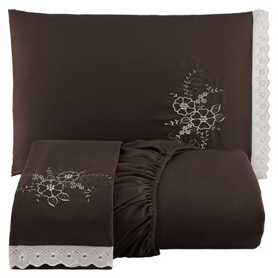Jogo de Cama Lençol Casal Bordado Advance 3 Peças - Tabaco
