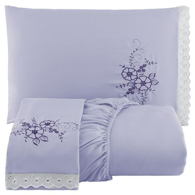 Jogo de Cama Lençol Queen Bordado Advance 3 Peças - Lilás