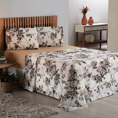 Jogo de Cama Lençol Matrix Queen Percal 4 Peças - Tabaco