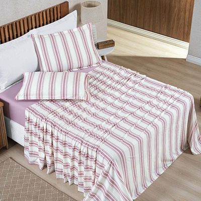 Coordenado Edredom com Lençol Estilo Queen 5 Peças - Rosa