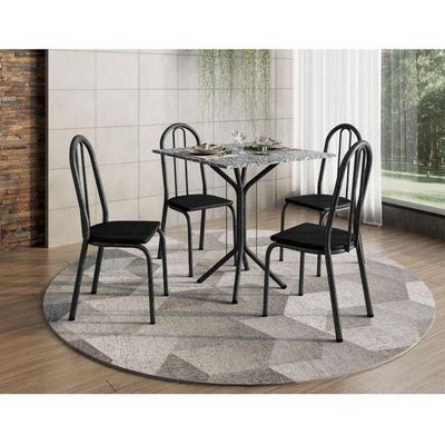 Mesa De Jantar Thais 70x70 Cm Com Granito Ocre Itabira Com 4 Cadeiras 050 Preto - Artefamol