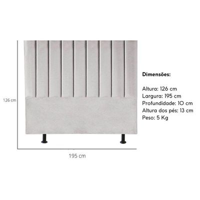 Cabeceira Estofada Cama Box King 195 Cm Taís Suede cinza Claro