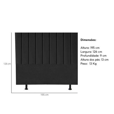 Cabeceira Estofada Cama Box King 195 Cm Maisa Veludo preto