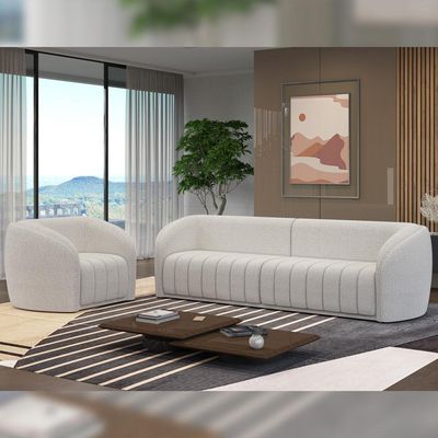 Kit Sofá 04 Lugares Para Sala de Estar 292 cm Com 02 Poltronas Lazio M03 Bouclê Branco - Lyam Decor