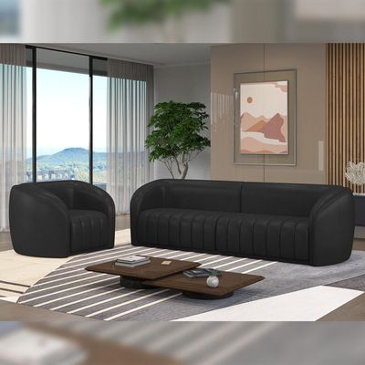 Kit Sofá 4 Lugares Para Sala de Estar 252 cm Com 01 Poltrona Lazio M03 Corano Preto - Lyam Decor