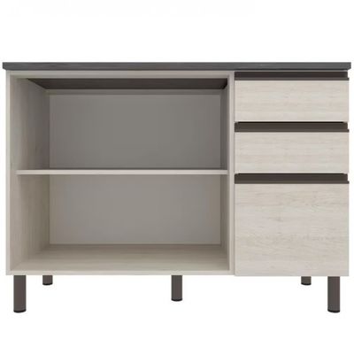 Balcão Bartira Cristal MDP 15mm com 2 Portas, 3 Gavetas e 1 Prateleira - 120,1cm de largura Freixo