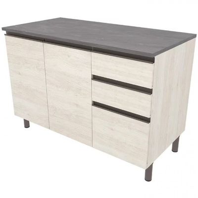Balcão Bartira Cristal MDP 15mm com 2 Portas, 3 Gavetas e 1 Prateleira - 120,1cm de largura Freixo