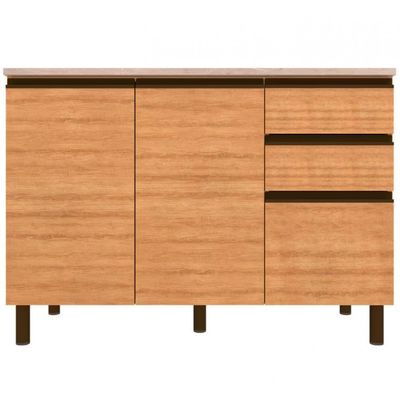Balcão Bartira Cristal MDP 15mm com 2 Portas, 3 Gavetas e 1 Prateleira - 120,1cm de largura Lâmina Mel
