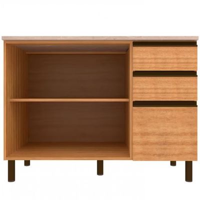 Balcão Bartira Cristal MDP 15mm com 2 Portas, 3 Gavetas e 1 Prateleira - 120,1cm de largura Lâmina Mel