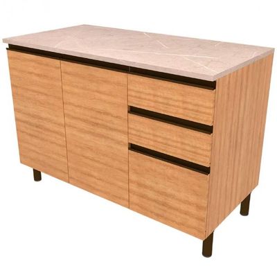 Balcão Bartira Cristal MDP 15mm com 2 Portas, 3 Gavetas e 1 Prateleira - 120,1cm de largura Lâmina Mel