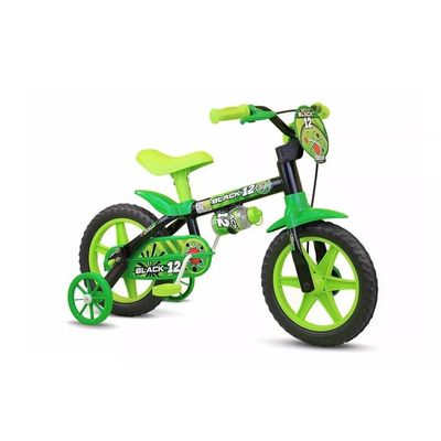 Bicicleta infantil Nathor Black 12 freios tambor cor preto/verde com rodas de treinamento