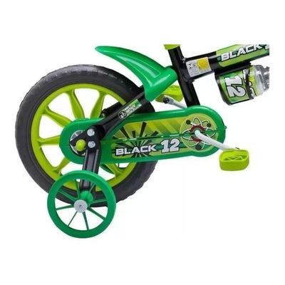 Bicicleta infantil Nathor Black 12 freios tambor cor preto/verde com rodas de treinamento