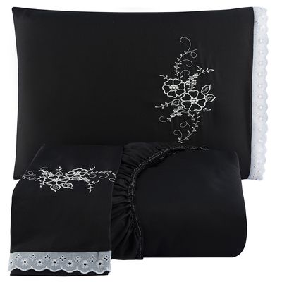 Jogo de Cama Lençol Queen Bordado Advance 3 Peças - Preto