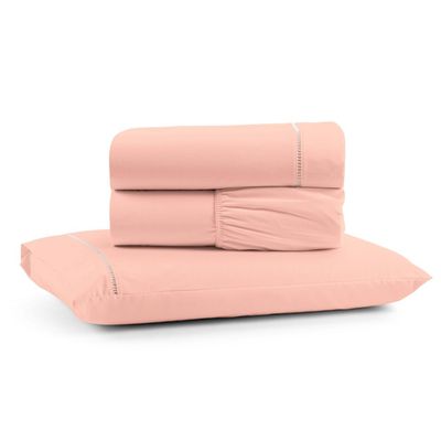 Jogo de Lençol Solteiro Mirante 100% Algodão 3 Peças - Rosa