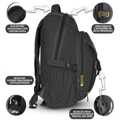 Mochila Lona Grande Ferramenta Esporte Kvn Ja9606 Preto
